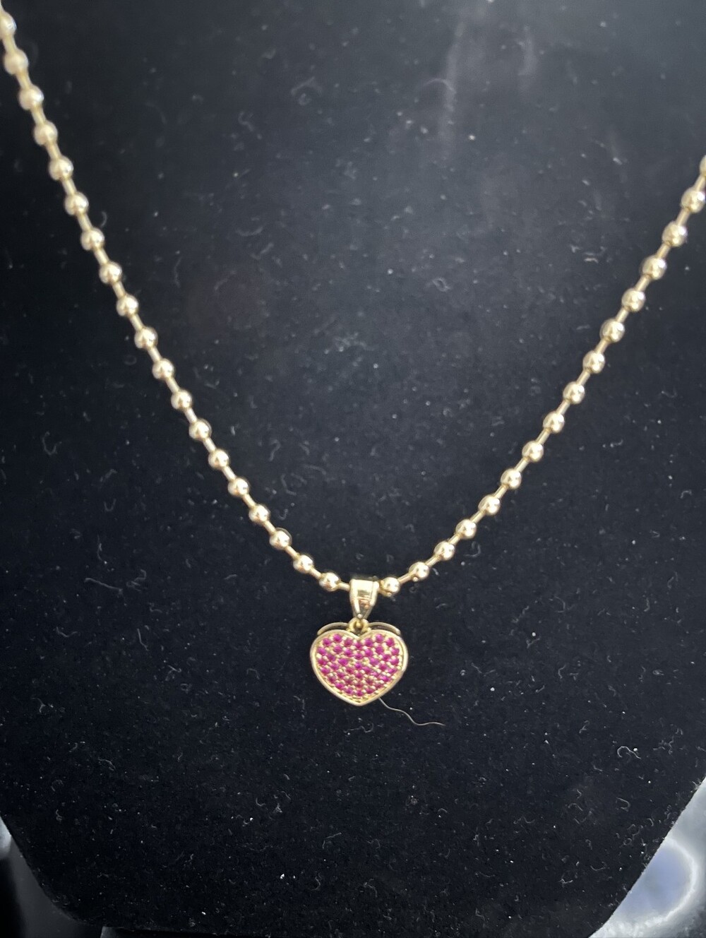 14k Gold-filled Heart Pendant Necklace with Red Crystal Accents 17"